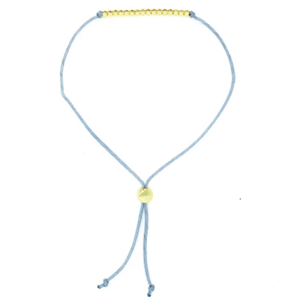 Gold Beaded Bracelet with Periwinkle Cord